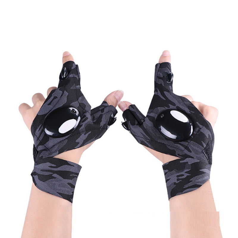 LED Outdoor Flashlight Fishing Half Finger Gloves Sports Lighting Fishing Gloves Lighted Gloves