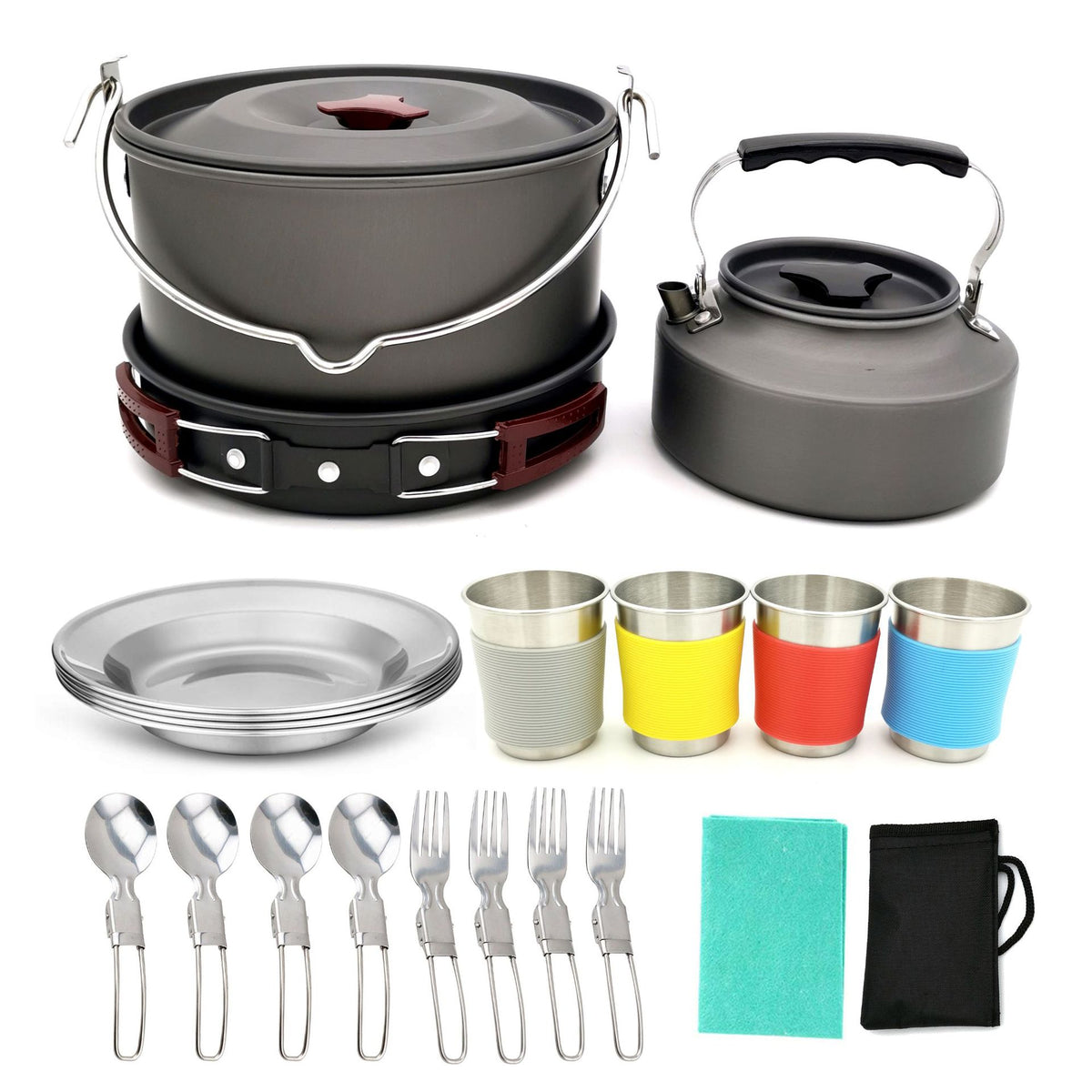 Camping Cookware and Tableware Set for Four