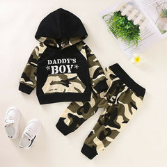 Boy's Camo Print Hoodie And Pants Set