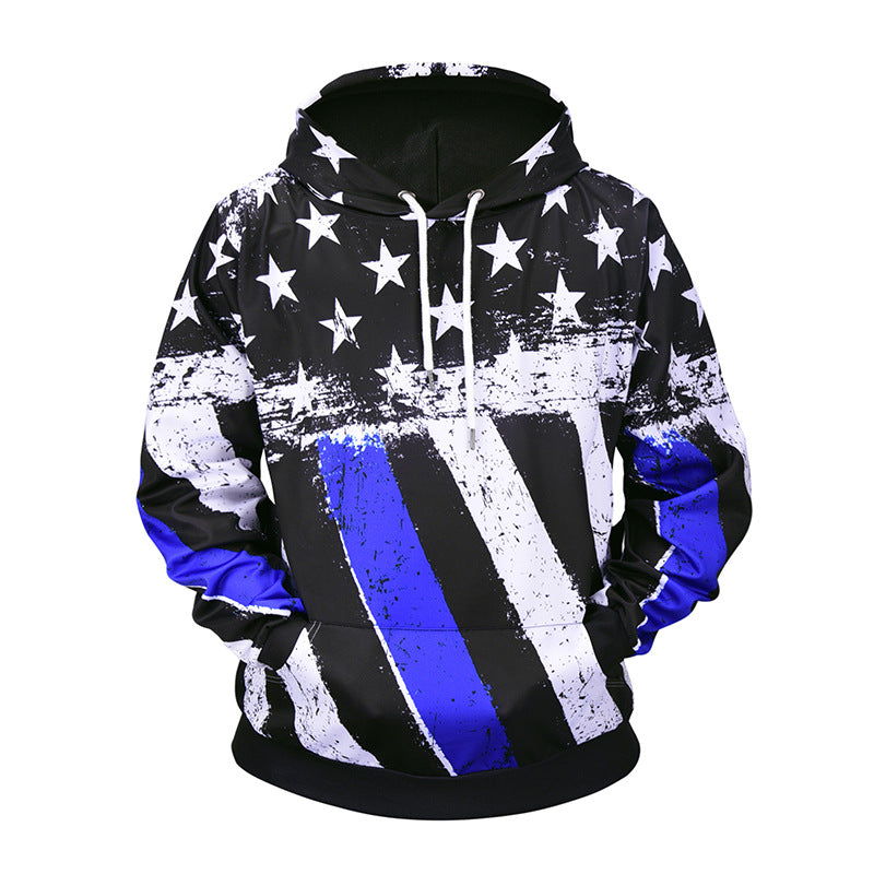 Men's Blue Line US Flag Honor Law Enforcement Hoodie