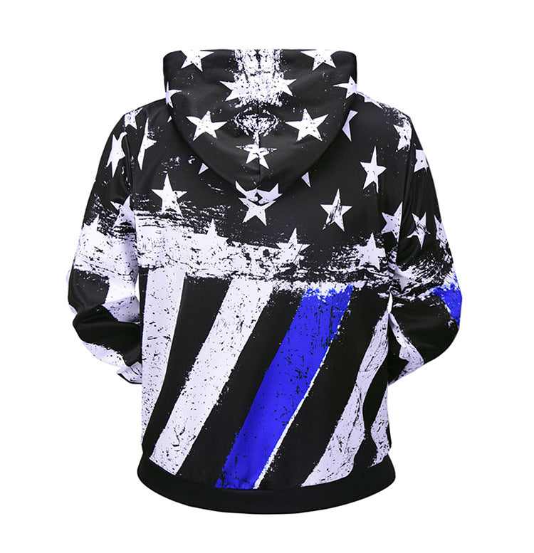 Men's Blue Line US Flag Honor Law Enforcement Hoodie