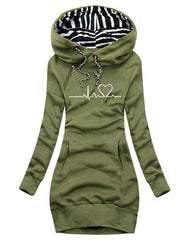 Heart Beat Print Women's Long Hoodie