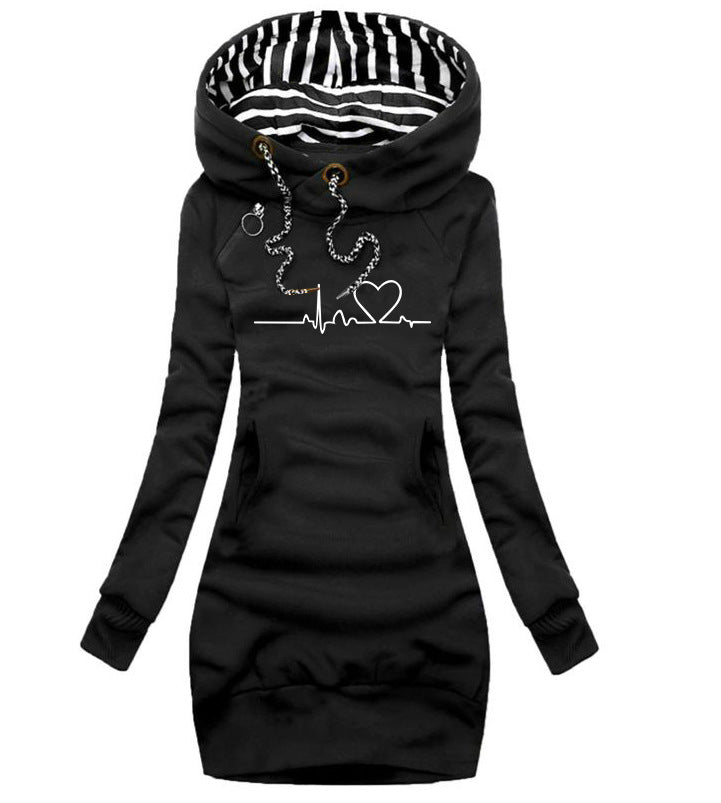 Heart Beat Print Women's Long Hoodie