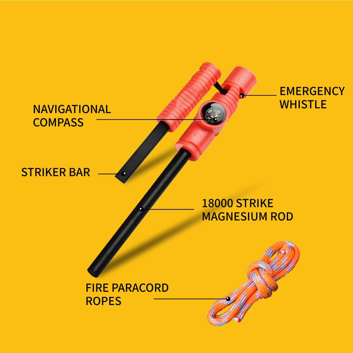 Fire Starter  With Paracord Multi Tool