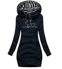 Heart Beat Print Women's Long Hoodie