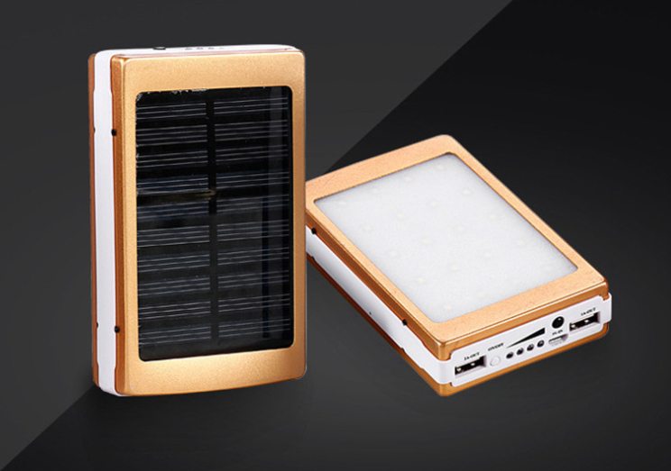 Aluminum Power Bank with Lamp and Solar Panel